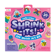 Shrink-Its! Cute Crew DIY Shrink Art Kit with 20 pre-cut charms, ball chains, and colorful cords in a pink box.