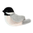 Chickadee Chipper plush bird with black cap, white facial markings, soft gray and tan body, perfect for bird lovers.