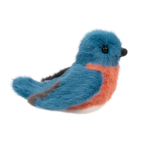 Blue Bird Bertie plush toy with bright blue and rosy chest, soft cuddly fabric, and attentive sitting pose.
