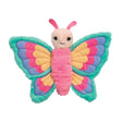 Butterfly Britt plush finger puppet with colorful rainbow wings and a soft pink body, perfect for creative play.