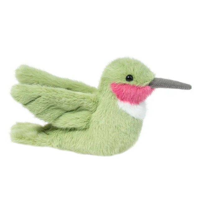 Hummingbird Nectar plush toy in soft green with rosy throat and white bib, perfect for toddlers and collectors.