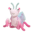 Orchid Mantis Ophelia plush toy in shades of pink with whimsical eyelashes and shimmery transparent wings.