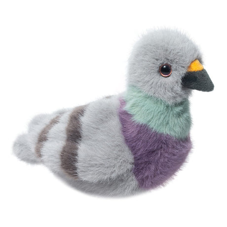 Pigeon Parker plush toy with soft multicolored gray, green, purple, and yellow plush and lifelike details.