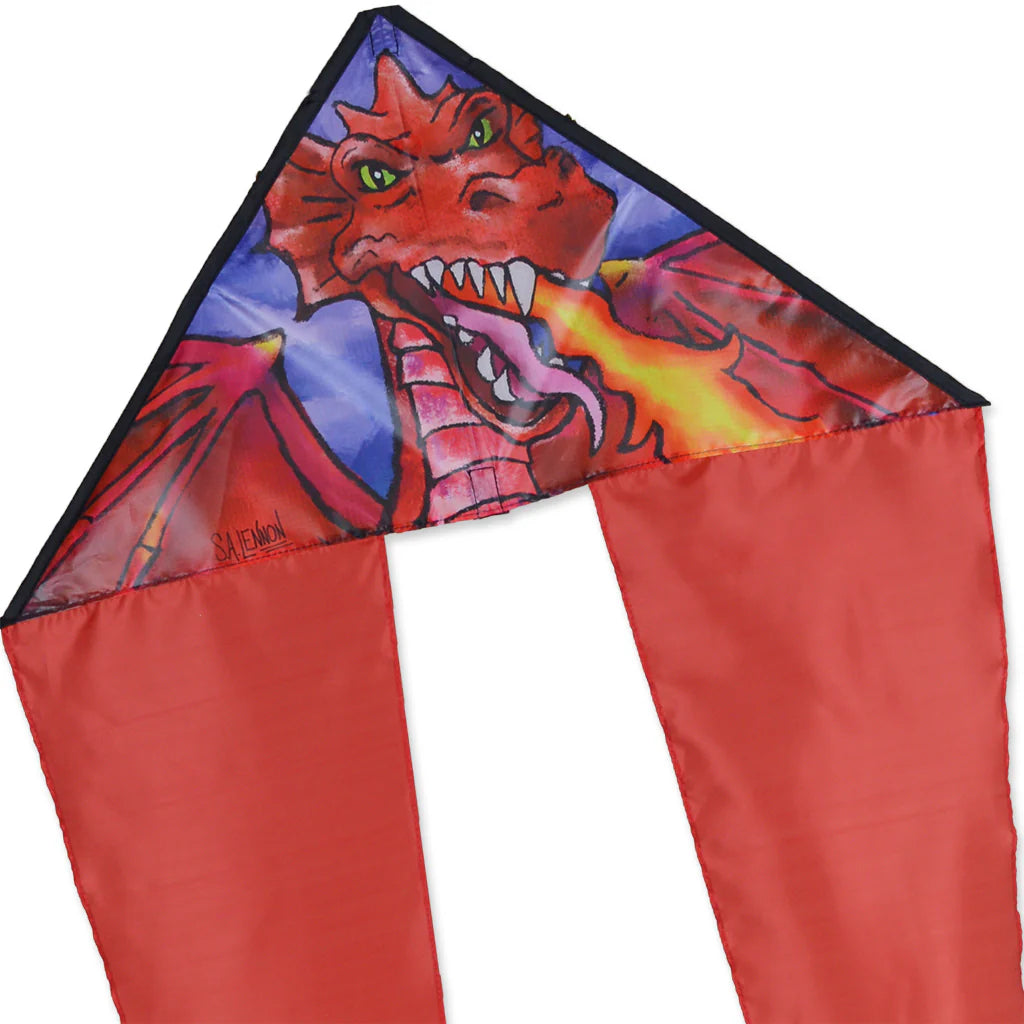 Zippy Flo-Tail Delta Kite | Dragon with red dragon design and long flowing red tails for stable flight and vibrant sky display.