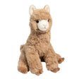 Alpaca Pete plush toy with tan, woolly fur, seated pose, dark eyes, and stitched facial details for cuddling.