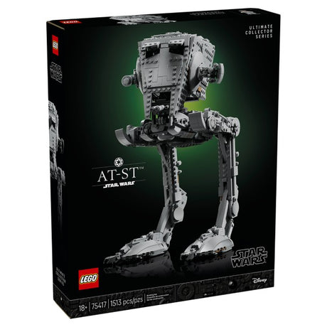 LEGO Star Wars Ultimate Collector Series AT-ST Walker model kit with articulated legs and detailed cockpit display piece