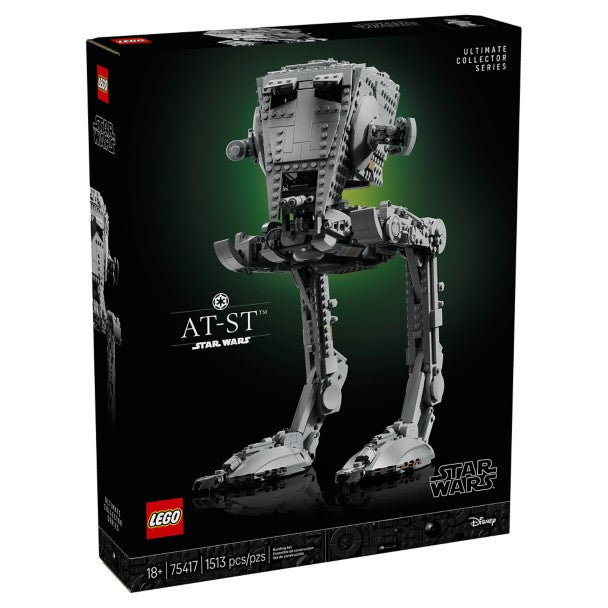LEGO Star Wars Ultimate Collector Series AT-ST Walker model kit with articulated legs and detailed cockpit display piece