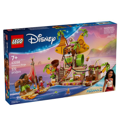 LEGO Disney set featuring buildable Kakamora Barge with characters Moana, Maui, and accessories for imaginative play