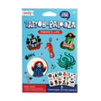 Pirate's Life Tattoos temporary tattoo set with three sheets featuring pirate animal designs on blue background.
