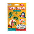 Beach Days Tattoos with colorful and black-and-white temporary tattoo sheets featuring silly beach designs for kids.