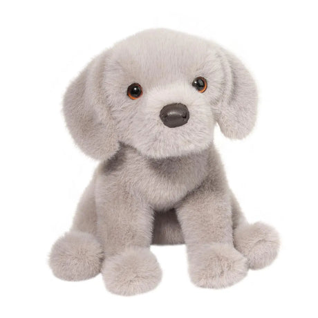 Silver Lab Argento stuffed animal with soft plush fur, floppy pose, and sweet puppy face perfect for cuddling.