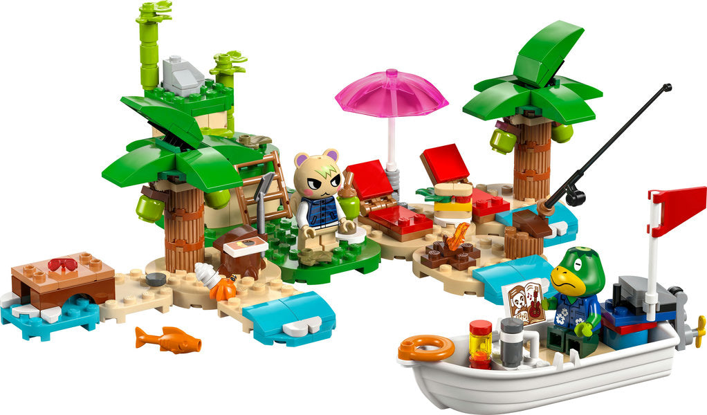 Animal Crossing Kapp'n's Island Boat Tour LEGO set with island, Kapp'n on boat, and village characters.