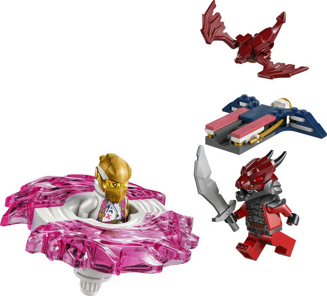 Ninjago Sora's Dragon Spinjitzu Spinner with minifigures Sora and Dragonian Warrior plus dragon critter model.