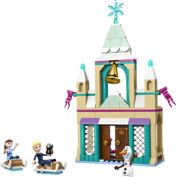Disney Princess Arendelle Frozen Castle LEGO set with buildable castle, sleds, Elsa, Anna, and Olaf figures.