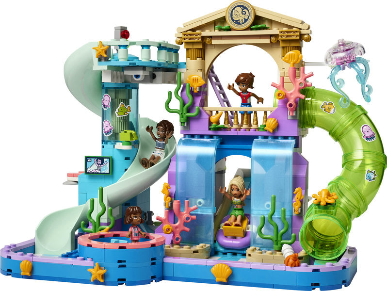 LEGO Friends Heartlake City Water Park playset with slides, mini dolls, and water-themed accessories for creative summer fun.