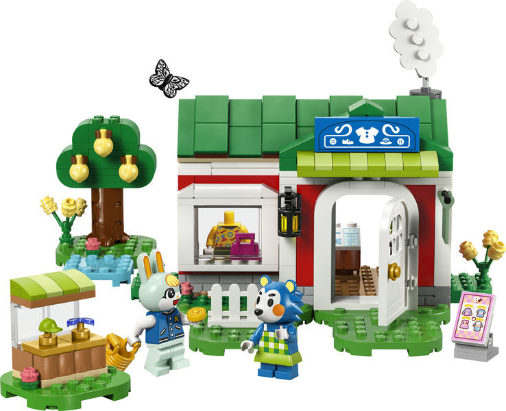 Animal Crossing Able Sisters Clothing Shop with Mabel and Sasha minifigures, accessories stall, and customizable baseplates.