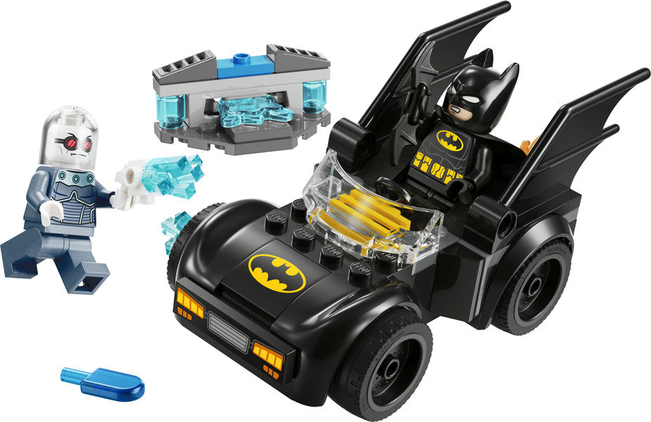 Super Heroes DC Batman & Batmobile vs Mr. Freeze LEGO set with minifigures and buildable Batmobile.