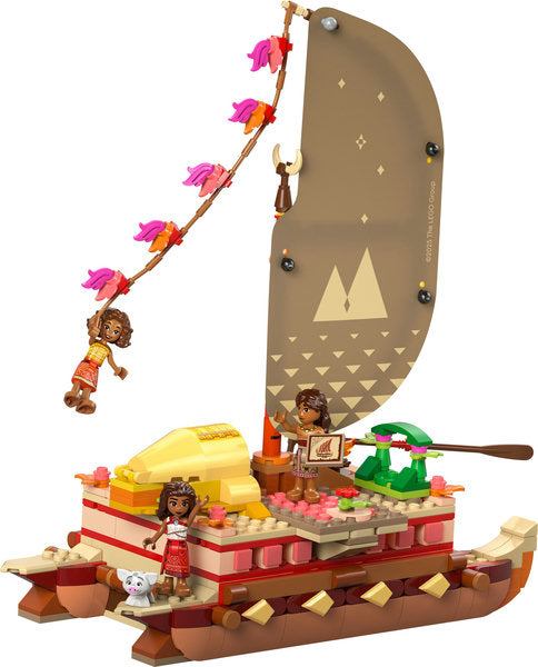 Disney Princess Moana's Adventure Canoe with mini-dolls Moana, Loto, Moni, Pua, and detailed double-hulled canoe playset.