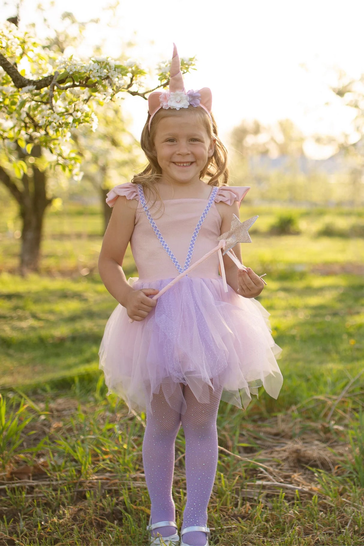 Pink Shimmer Unicorn Dress & Headband | Size 3-4 soft pink dress with ruffled sleeves and flouncy tulle skirt