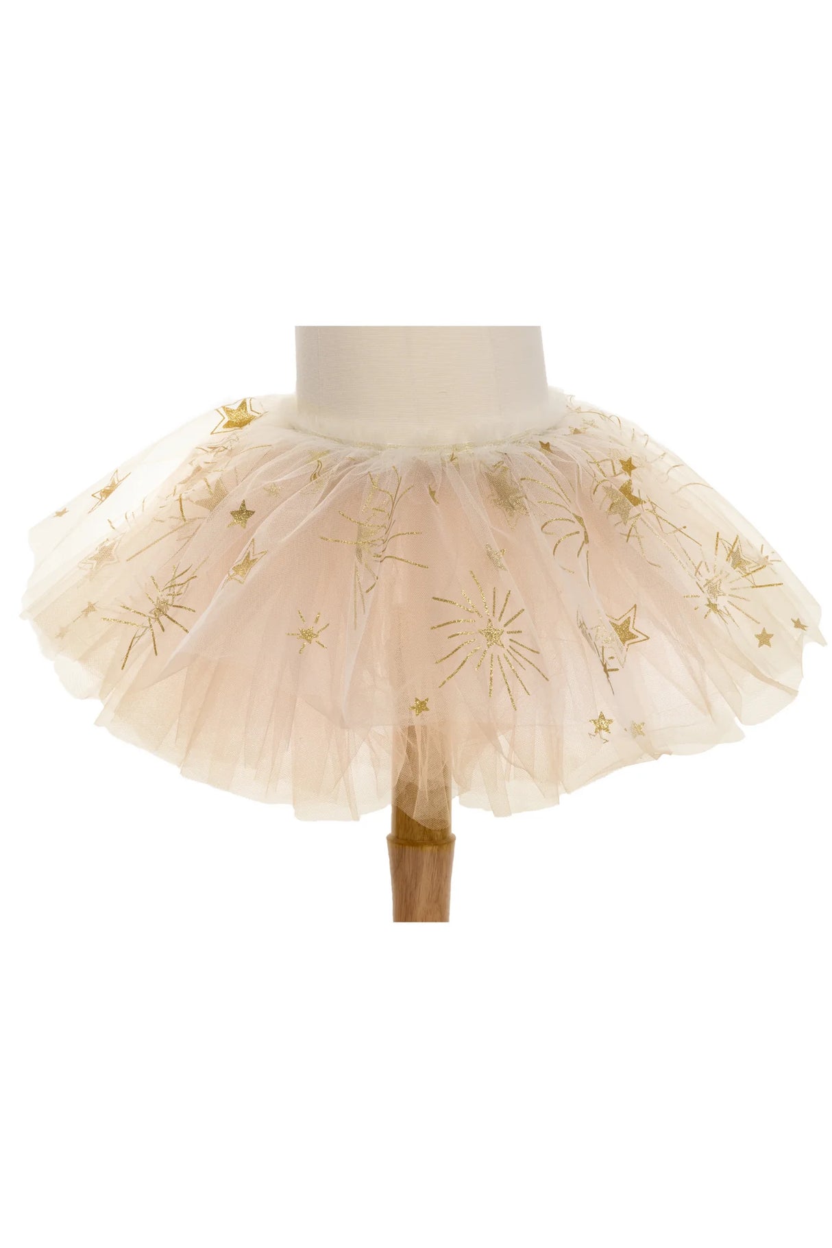 Sparkle Star Tutu size 4-6 with white tulle layers and shimmering gold star designs, perfect for festive fun.