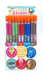 Pencil Topper Scented | Sweet Scoop showing colorful scented pencil toppers with five sweet flavors in a display box.