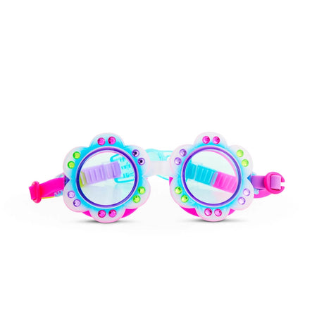Googles Petal Flower kids swim goggles with flower-shaped frame, rhinestone accents, and floral ombre pattern for summer.