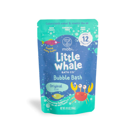 Little Whale Bath Co Bubble Bath original clear pack with tropical fruity scent and skin-friendly ingredients.