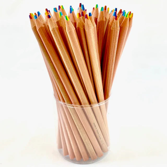 Rainbow Pencil showing seven vibrant colors in one eco-friendly cedar wood pencil for creative drawing and writing.