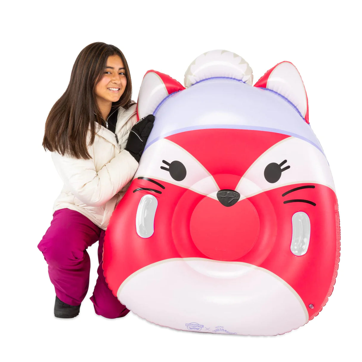 Snow Tube | Squishmallows Fifi the Fox inflatable kids snow tube with foxy design and sturdy handles for winter fun.
