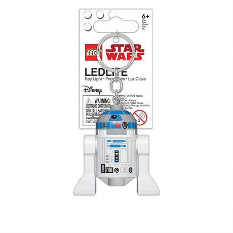 Lego Keylight | Star Wars R2-D2 figure LED keychain with metal ring and light-up feature for kids 6 and up.