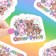 Queer Pride Sticker featuring colorful cartoon animals holding pride flags, made from durable, waterproof vinyl by Turtle's Soup.
