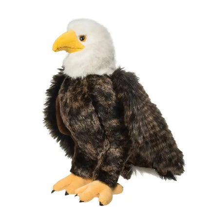 Eagle Adler plush with realistic feathers, bright white head, yellow beak, and talons, perfect for cuddling and play.