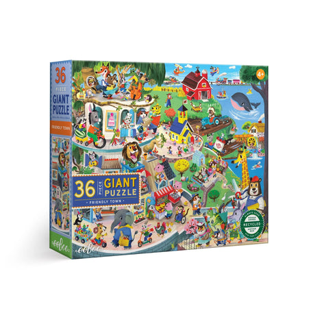 36pc Friendly Town Giant Puzzle featuring colorful animals and community scenes in a 36-piece sturdy puzzle for kids ages 4+