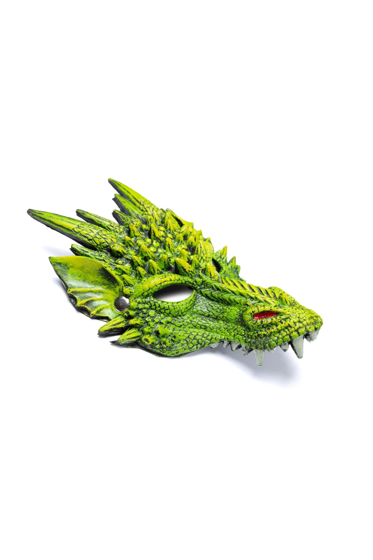 Dragon Mask | Green featuring detailed rubberized scales and spikes for an adventurous, comfortable fit with wide eye openings.
