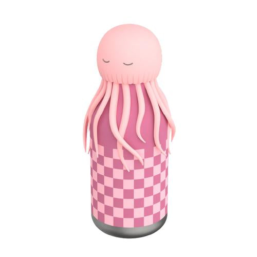 Asobu Water Bottle | Jellyfish with pink checkered design and a soft jellyfish lid, perfect for kids and spill-proof adventures.