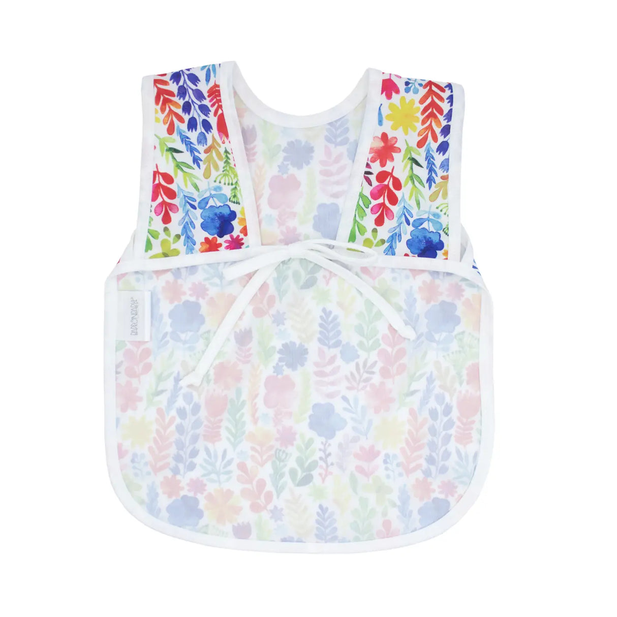 Bapron | Rainbow Watercolor 6M-3T toddler bib-apron with full coverage, waterproof, stain resistant, and soft fabric design.
