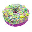 Donut Cotton Candy Bath Bomb with colorful sprinkles, hand pressed with Epsom salt and Shea butter, fruity scent.