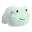 Soft minty green plush frog with sweet eyes and smile, potato-shaped cuddly toy Spudster Frog Friesia measuring 10 inches.