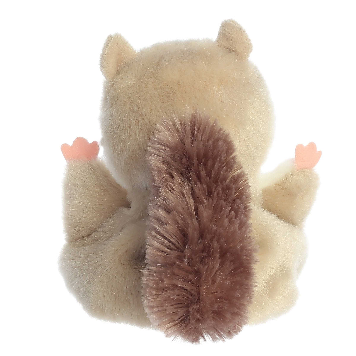 Palm Pals Flying Squirrel Flaps plush shown from the back with fluffy tail and arms raised for a high five.