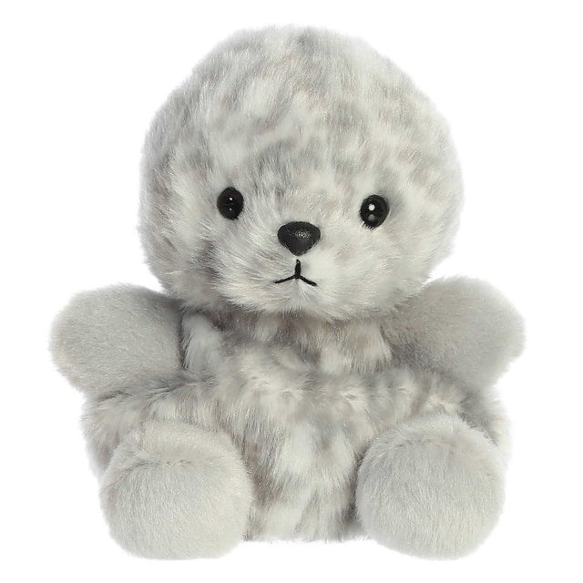 Palm Pals Harbor Seal Marina plush toy with soft grey fur and black eyes, perfect for your palm-sized collection.
