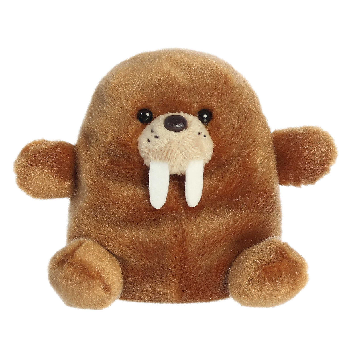 Palm Pals Walrus Waldo plush toy with soft brown fur, round body, and white tusks, perfect for hugs and small hands.