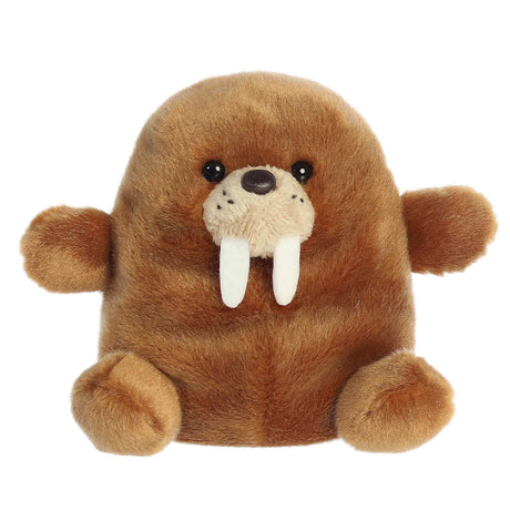 Palm Pals Walrus Waldo plush toy with soft brown fur, round body, and white tusks, perfect for hugs and small hands.