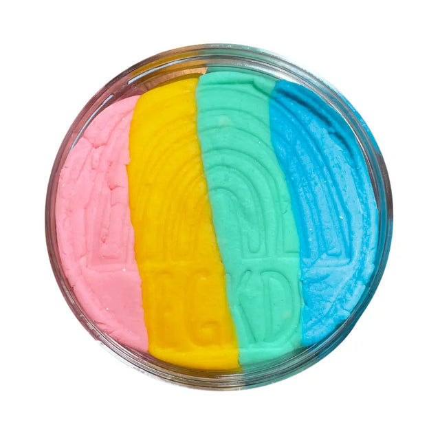 KidDough | Rainbow Sherbert with four pastel scented layers in a jar, soft and pliable sensory dough for kids.