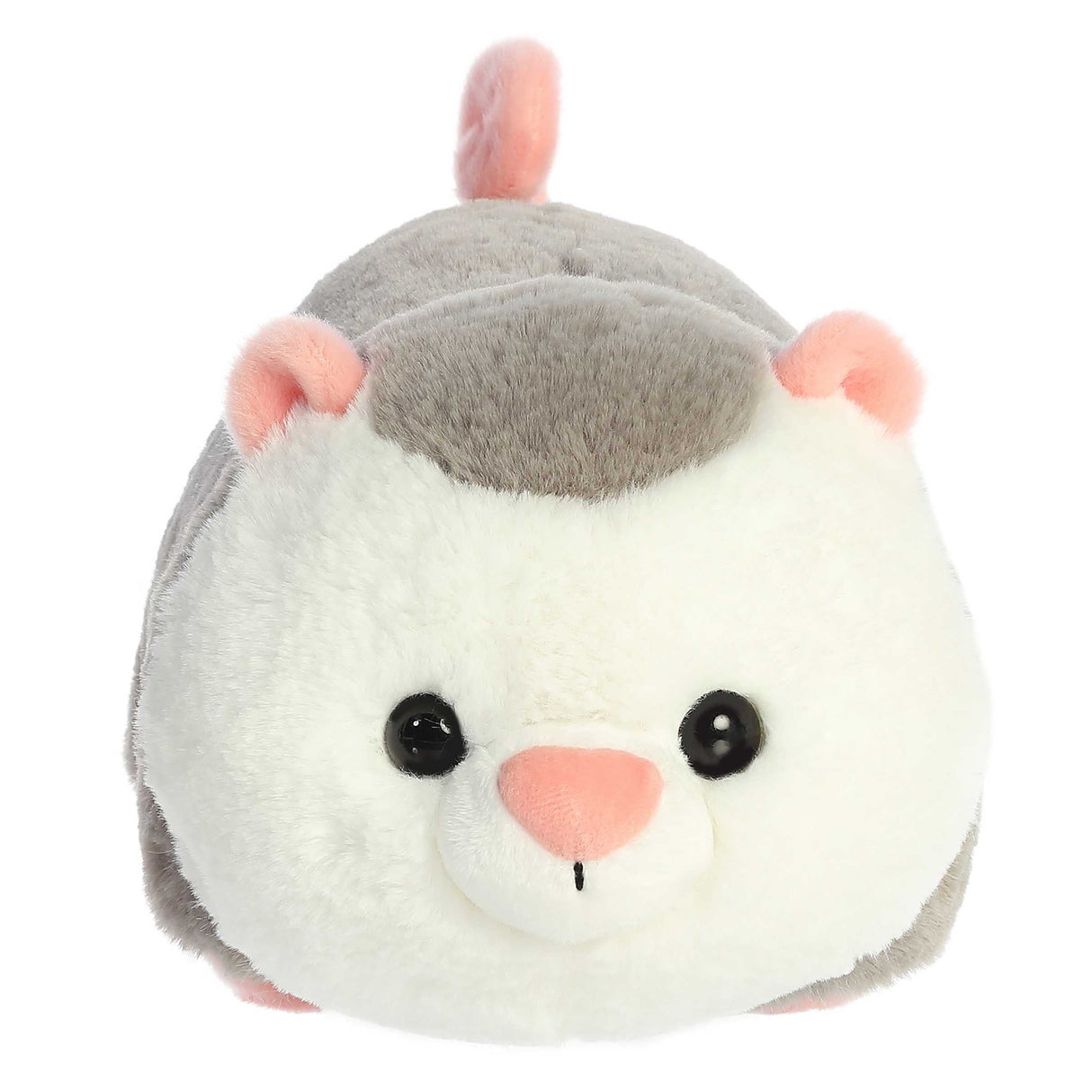 Spudster Opossum Odin plush with soft gray and white fur, pink nose and ears, perfect for snuggling.