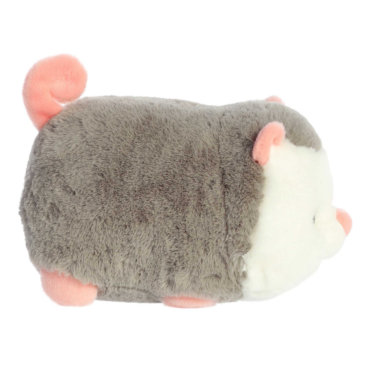 Spudster Opossum Odin plush, 10-inch soft gray and white stuffed animal with pink tail and ears, perfect for cuddling.