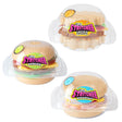 Stretchee Foodz Secret Menu Squishy featuring burger, chicken and waffles, and breakfast sandwich styles in clear cases.