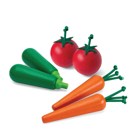Fresh Product Set | Carrots, Zucchinis & Tomatoes wooden toy vegetables for imaginative play and healthy habits.