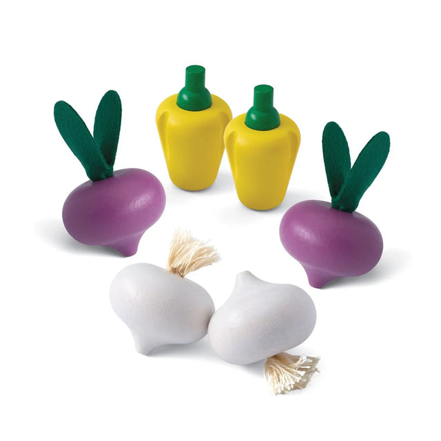 Fresh Produce Set | Radishes, Garlics & Yellow Bell Peppers toy set with vibrant colors for imaginative pretend play.