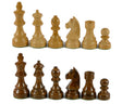 Chessmen Acacia Wood German Knight 3.75" showing light and dark carved wooden chess pieces in classic German Knight design.