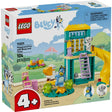LEGO set featuring Bluey and Chloe playground with slide, ladder, tic-tac-toe game, and rotating pelican ride for kids 4+